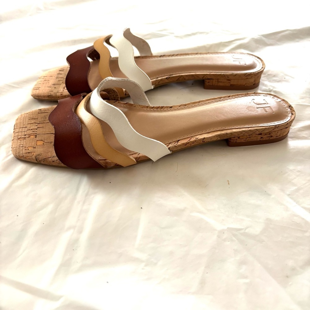 NWT JF Just Fab Wave Slip-On Sandals Brown Tan White SZ 7 - Picture 4 of 11